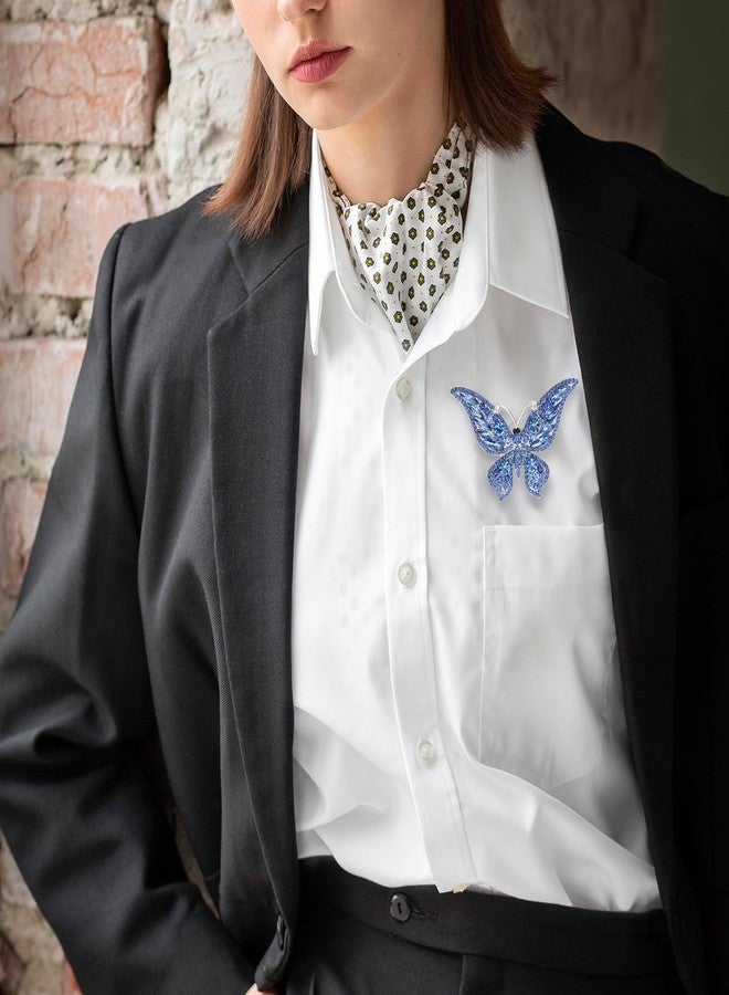 CZMZHFC Crystal Rhinestone Butterfly Brooch,Elegant Butterfly Lapel Pins,Fashion Exquisite Crystal Animal Shape Brooches Lapel Pins,Dress Accessories Jewelry Gift for Women Daily Decoration (Blue) - Image 4